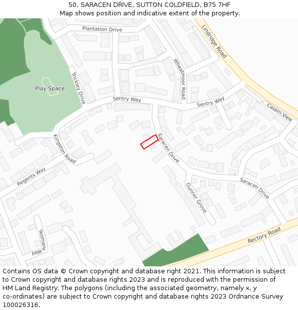 50, SARACEN DRIVE, SUTTON COLDFIELD, B75 7HF: Location map and indicative extent of plot