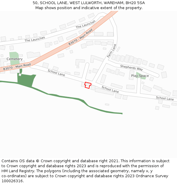 50, SCHOOL LANE, WEST LULWORTH, WAREHAM, BH20 5SA: Location map and indicative extent of plot