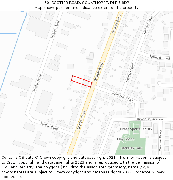 50, SCOTTER ROAD, SCUNTHORPE, DN15 8DR: Location map and indicative extent of plot