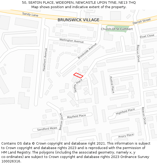 50, SEATON PLACE, WIDEOPEN, NEWCASTLE UPON TYNE, NE13 7HQ: Location map and indicative extent of plot