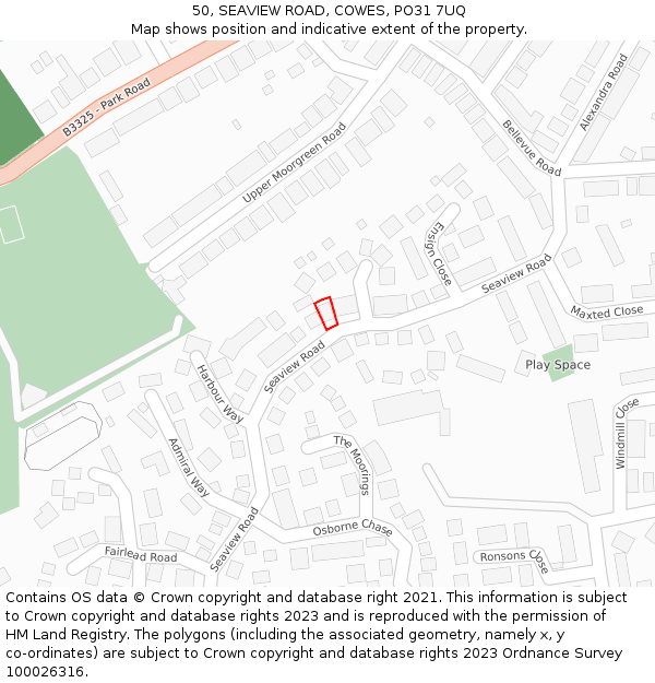 50, SEAVIEW ROAD, COWES, PO31 7UQ: Location map and indicative extent of plot