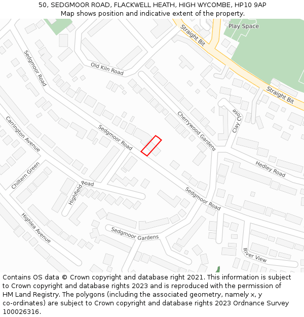 50, SEDGMOOR ROAD, FLACKWELL HEATH, HIGH WYCOMBE, HP10 9AP: Location map and indicative extent of plot