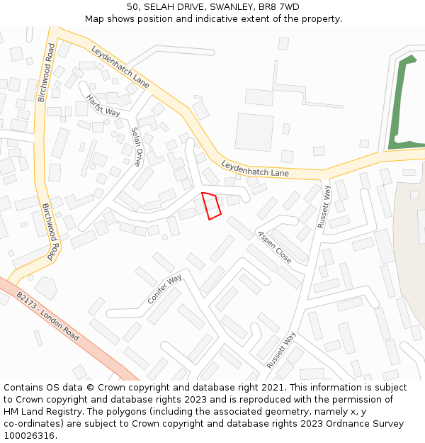 50, SELAH DRIVE, SWANLEY, BR8 7WD: Location map and indicative extent of plot
