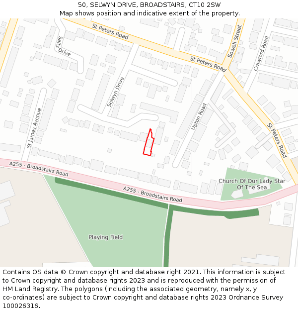 50, SELWYN DRIVE, BROADSTAIRS, CT10 2SW: Location map and indicative extent of plot