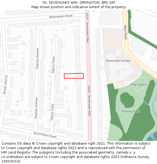 50, SEVENOAKS WAY, ORPINGTON, BR5 3AF: Location map and indicative extent of plot