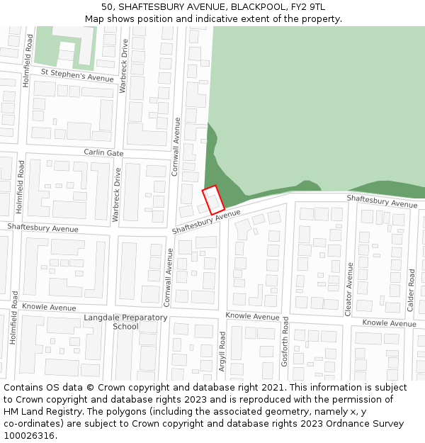 50, SHAFTESBURY AVENUE, BLACKPOOL, FY2 9TL: Location map and indicative extent of plot