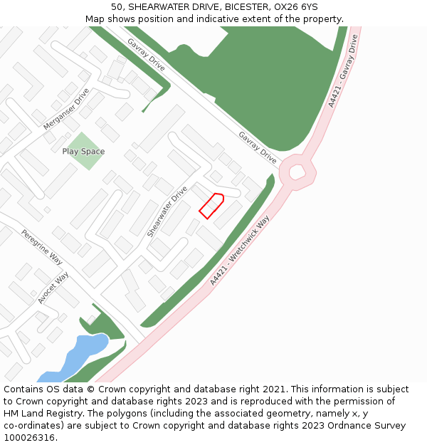 50, SHEARWATER DRIVE, BICESTER, OX26 6YS: Location map and indicative extent of plot