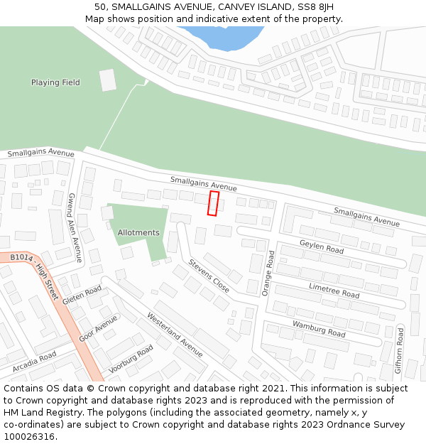 50, SMALLGAINS AVENUE, CANVEY ISLAND, SS8 8JH: Location map and indicative extent of plot