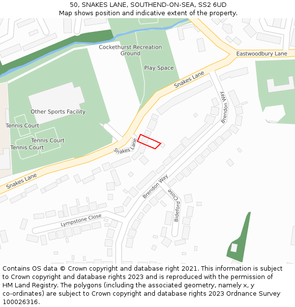 50, SNAKES LANE, SOUTHEND-ON-SEA, SS2 6UD: Location map and indicative extent of plot
