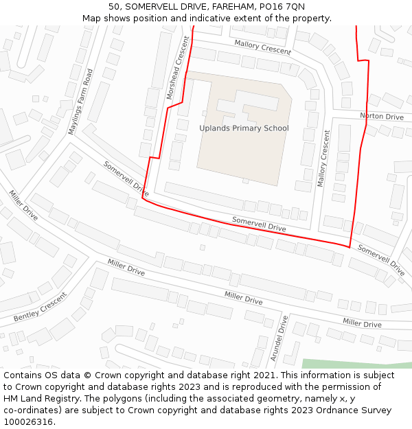 50, SOMERVELL DRIVE, FAREHAM, PO16 7QN: Location map and indicative extent of plot