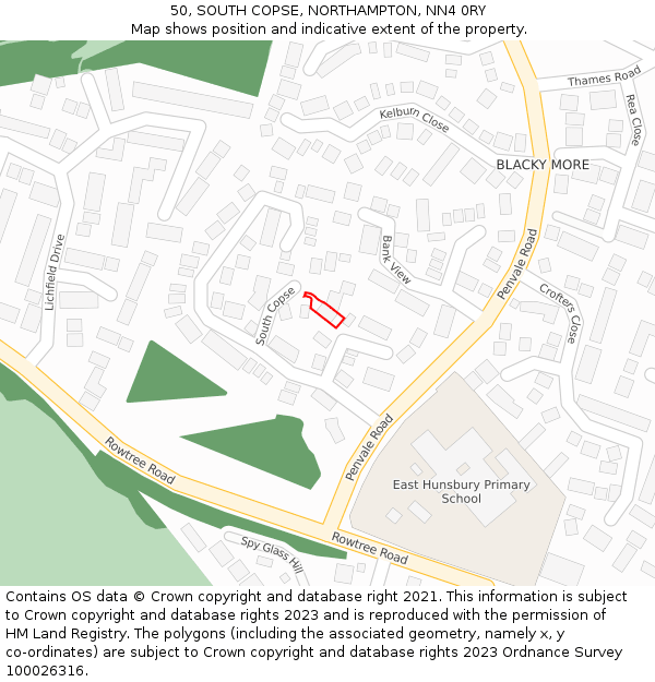 50, SOUTH COPSE, NORTHAMPTON, NN4 0RY: Location map and indicative extent of plot