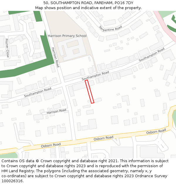 50, SOUTHAMPTON ROAD, FAREHAM, PO16 7DY: Location map and indicative extent of plot