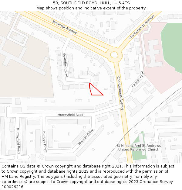 50, SOUTHFIELD ROAD, HULL, HU5 4ES: Location map and indicative extent of plot