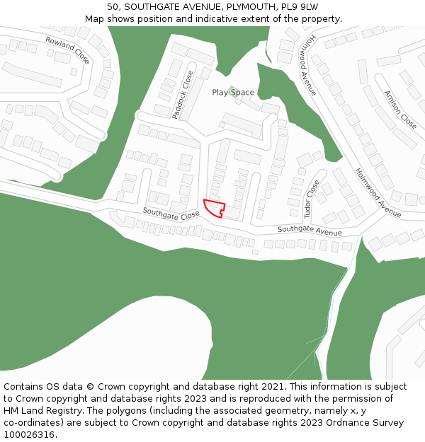 50, SOUTHGATE AVENUE, PLYMOUTH, PL9 9LW: Location map and indicative extent of plot