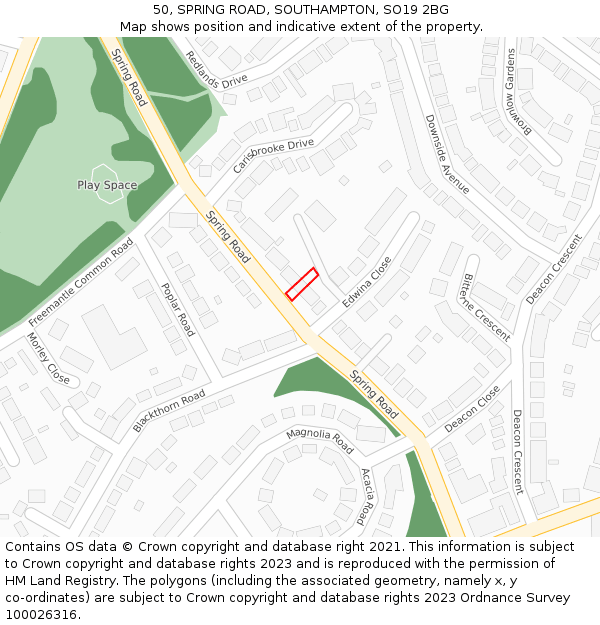 50, SPRING ROAD, SOUTHAMPTON, SO19 2BG: Location map and indicative extent of plot