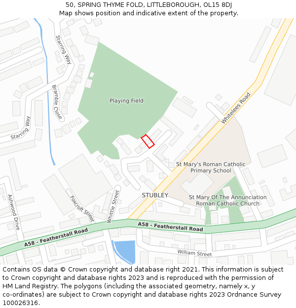 50, SPRING THYME FOLD, LITTLEBOROUGH, OL15 8DJ: Location map and indicative extent of plot