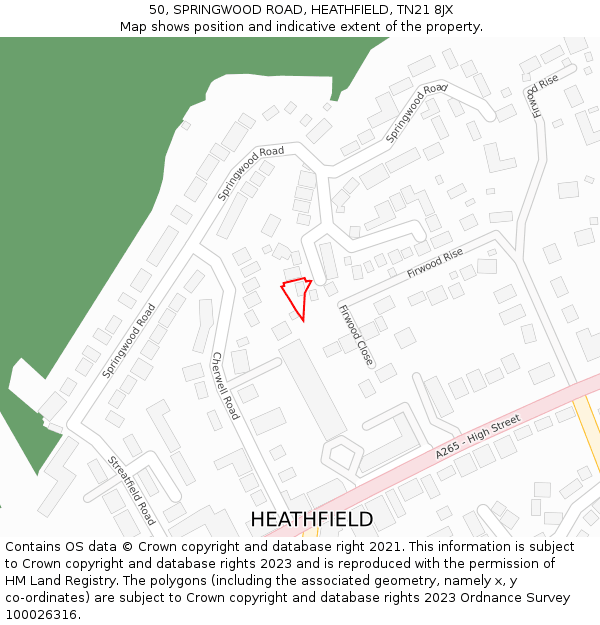 50, SPRINGWOOD ROAD, HEATHFIELD, TN21 8JX: Location map and indicative extent of plot