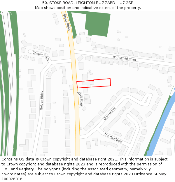 50, STOKE ROAD, LEIGHTON BUZZARD, LU7 2SP: Location map and indicative extent of plot