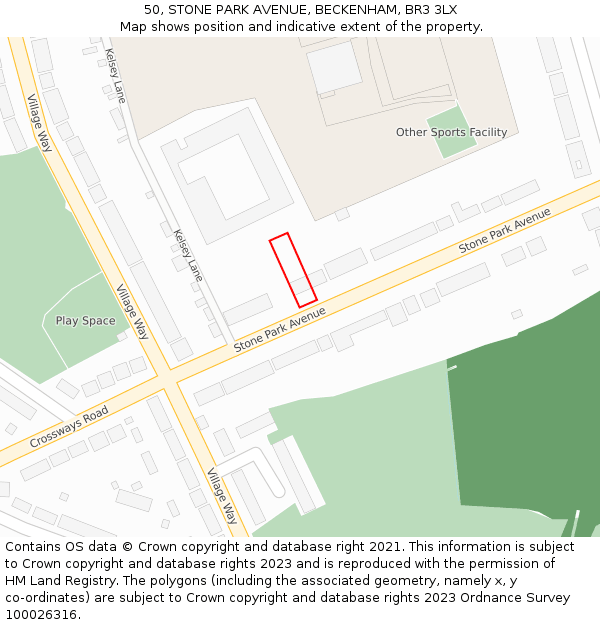 50, STONE PARK AVENUE, BECKENHAM, BR3 3LX: Location map and indicative extent of plot
