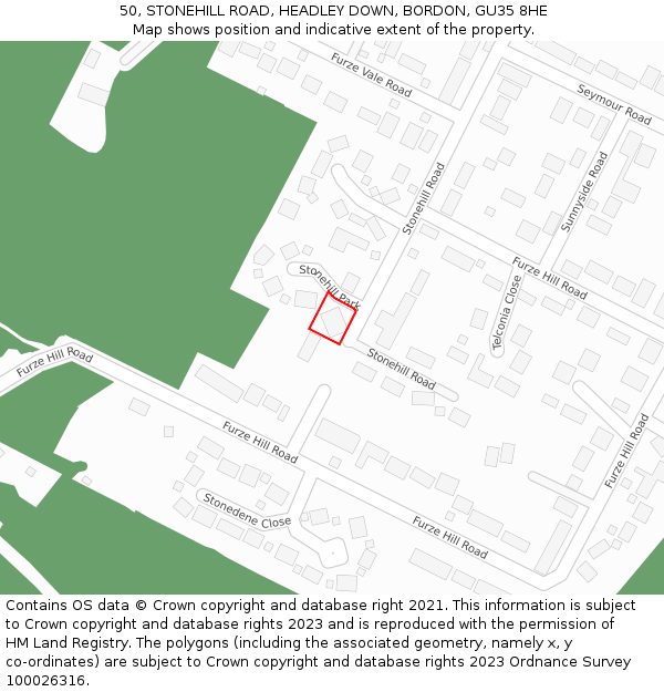 50, STONEHILL ROAD, HEADLEY DOWN, BORDON, GU35 8HE: Location map and indicative extent of plot