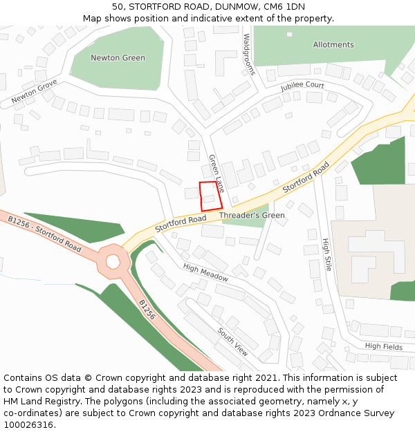 50, STORTFORD ROAD, DUNMOW, CM6 1DN: Location map and indicative extent of plot