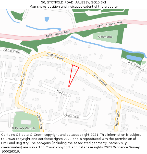 50, STOTFOLD ROAD, ARLESEY, SG15 6XT: Location map and indicative extent of plot