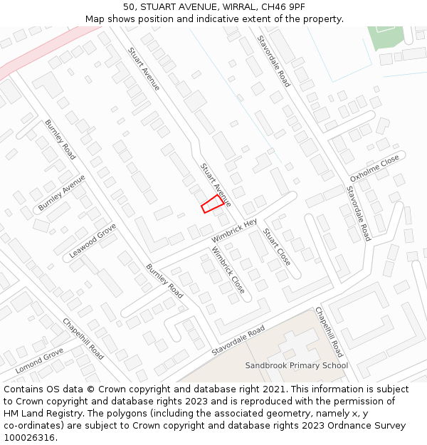 50, STUART AVENUE, WIRRAL, CH46 9PF: Location map and indicative extent of plot