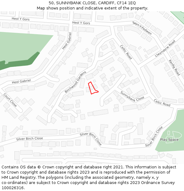 50, SUNNYBANK CLOSE, CARDIFF, CF14 1EQ: Location map and indicative extent of plot
