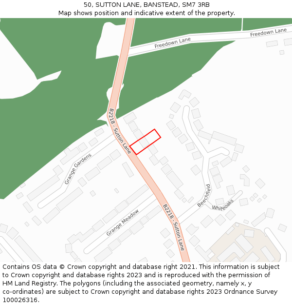 50, SUTTON LANE, BANSTEAD, SM7 3RB: Location map and indicative extent of plot