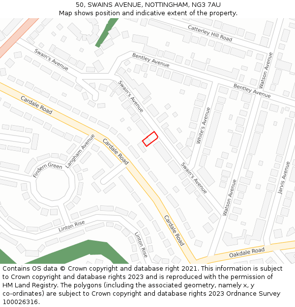 50, SWAINS AVENUE, NOTTINGHAM, NG3 7AU: Location map and indicative extent of plot