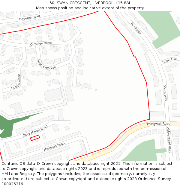 50, SWAN CRESCENT, LIVERPOOL, L15 8AL: Location map and indicative extent of plot