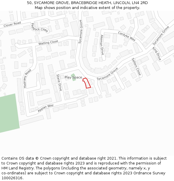 50, SYCAMORE GROVE, BRACEBRIDGE HEATH, LINCOLN, LN4 2RD: Location map and indicative extent of plot