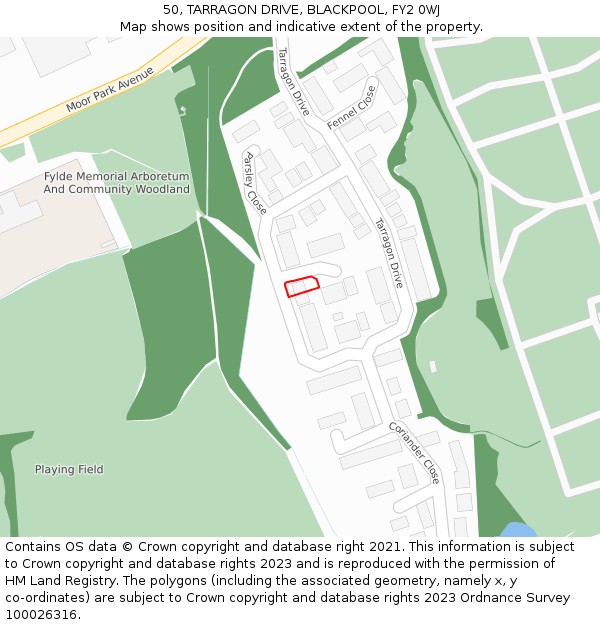 50, TARRAGON DRIVE, BLACKPOOL, FY2 0WJ: Location map and indicative extent of plot