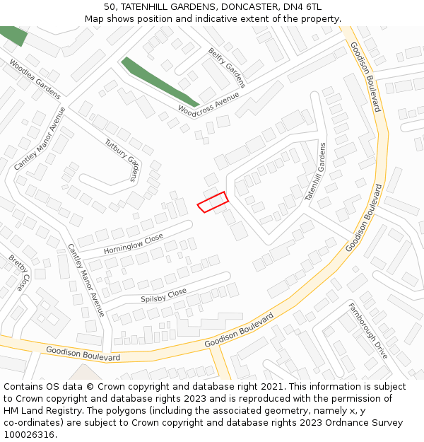 50, TATENHILL GARDENS, DONCASTER, DN4 6TL: Location map and indicative extent of plot