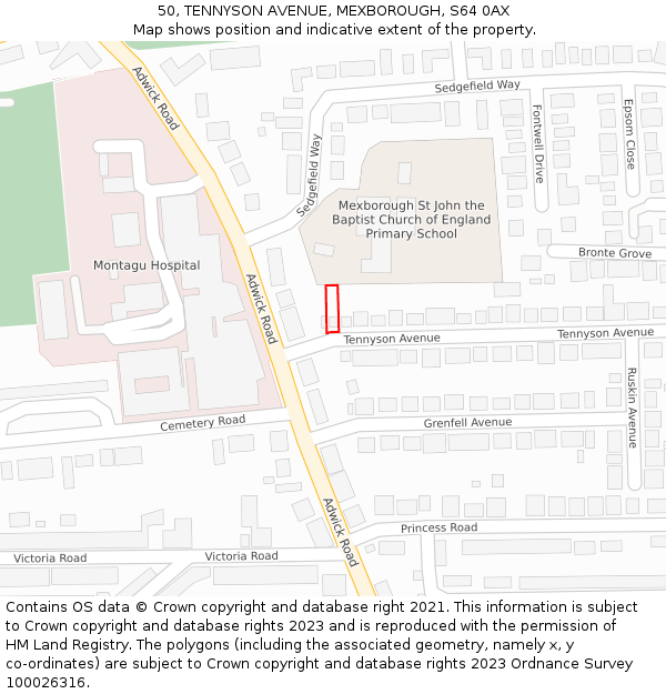 50, TENNYSON AVENUE, MEXBOROUGH, S64 0AX: Location map and indicative extent of plot