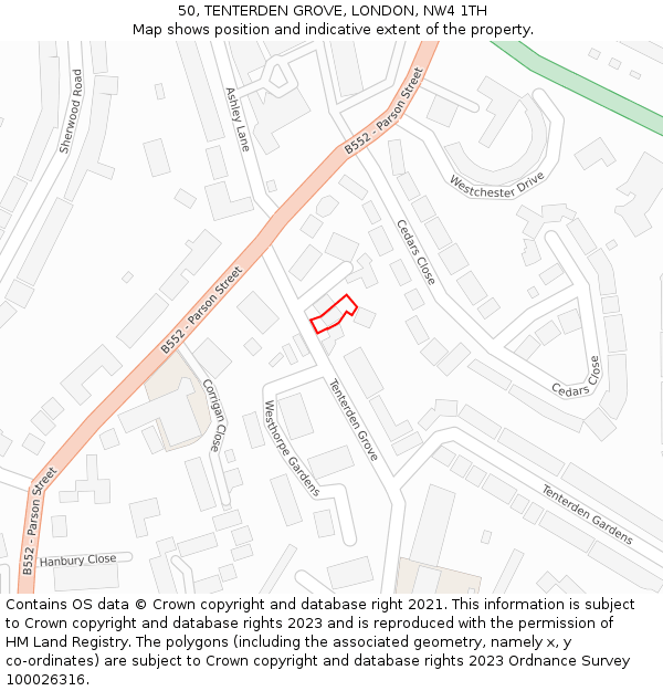 50, TENTERDEN GROVE, LONDON, NW4 1TH: Location map and indicative extent of plot