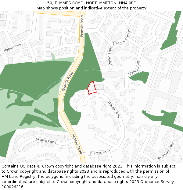 50, THAMES ROAD, NORTHAMPTON, NN4 0RD: Location map and indicative extent of plot