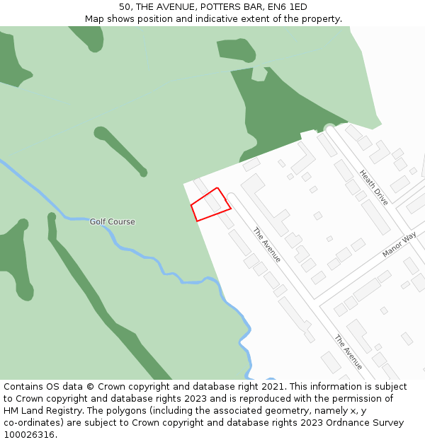 50, THE AVENUE, POTTERS BAR, EN6 1ED: Location map and indicative extent of plot
