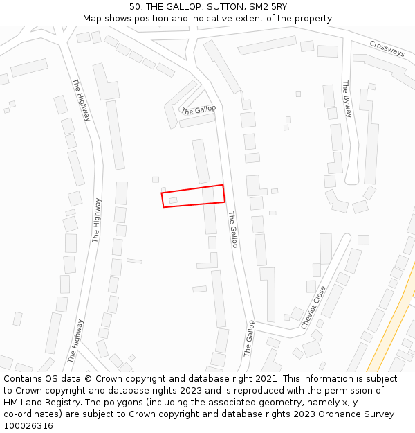 50, THE GALLOP, SUTTON, SM2 5RY: Location map and indicative extent of plot