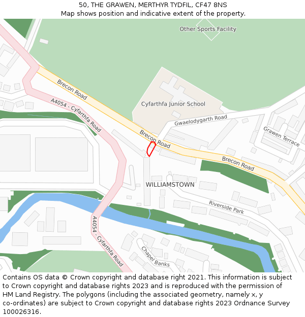 50, THE GRAWEN, MERTHYR TYDFIL, CF47 8NS: Location map and indicative extent of plot