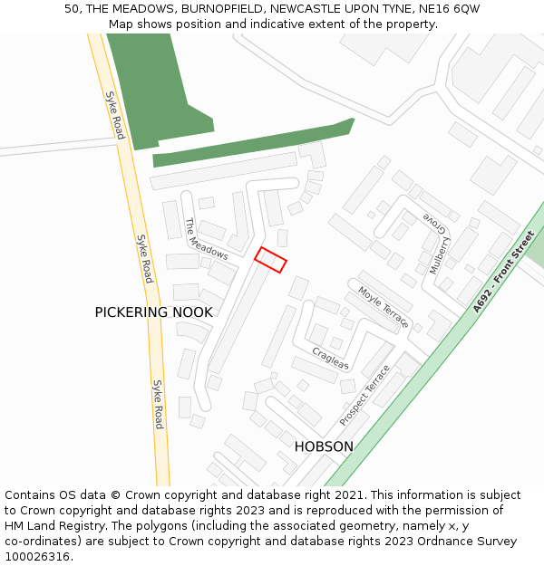 50, THE MEADOWS, BURNOPFIELD, NEWCASTLE UPON TYNE, NE16 6QW: Location map and indicative extent of plot