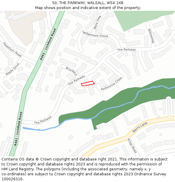 50, THE PARKWAY, WALSALL, WS4 1XB: Location map and indicative extent of plot