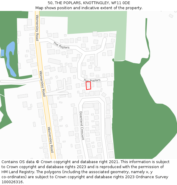 50, THE POPLARS, KNOTTINGLEY, WF11 0DE: Location map and indicative extent of plot