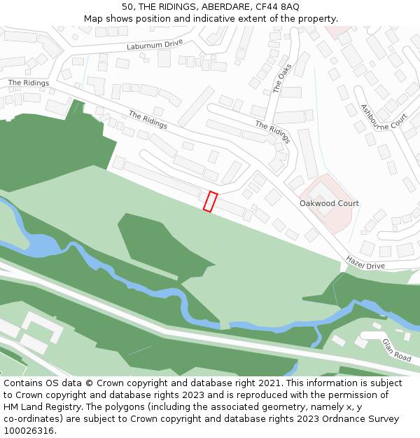 50, THE RIDINGS, ABERDARE, CF44 8AQ: Location map and indicative extent of plot