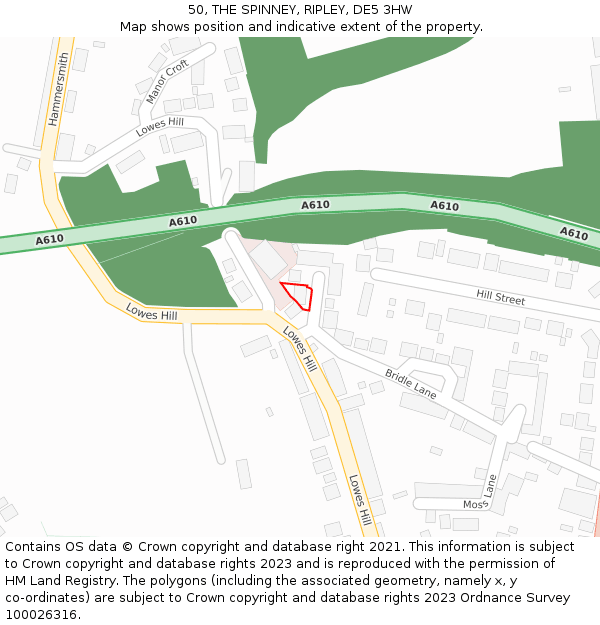 50, THE SPINNEY, RIPLEY, DE5 3HW: Location map and indicative extent of plot