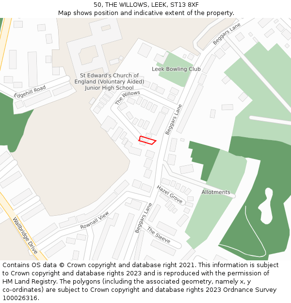 50, THE WILLOWS, LEEK, ST13 8XF: Location map and indicative extent of plot