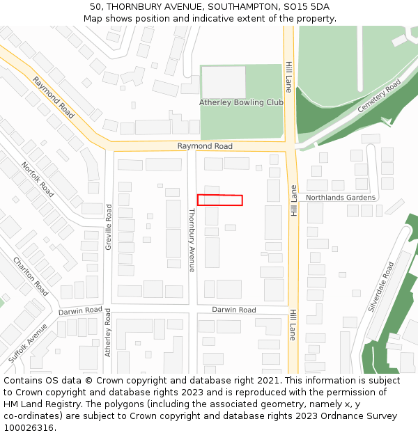 50, THORNBURY AVENUE, SOUTHAMPTON, SO15 5DA: Location map and indicative extent of plot