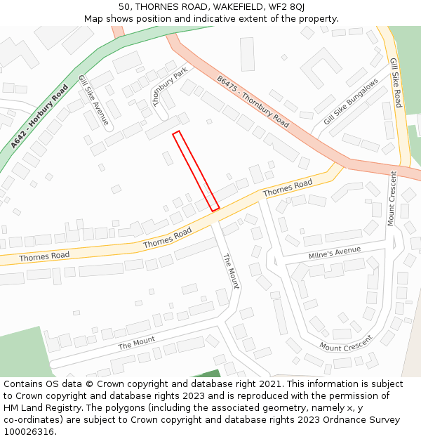 50, THORNES ROAD, WAKEFIELD, WF2 8QJ: Location map and indicative extent of plot