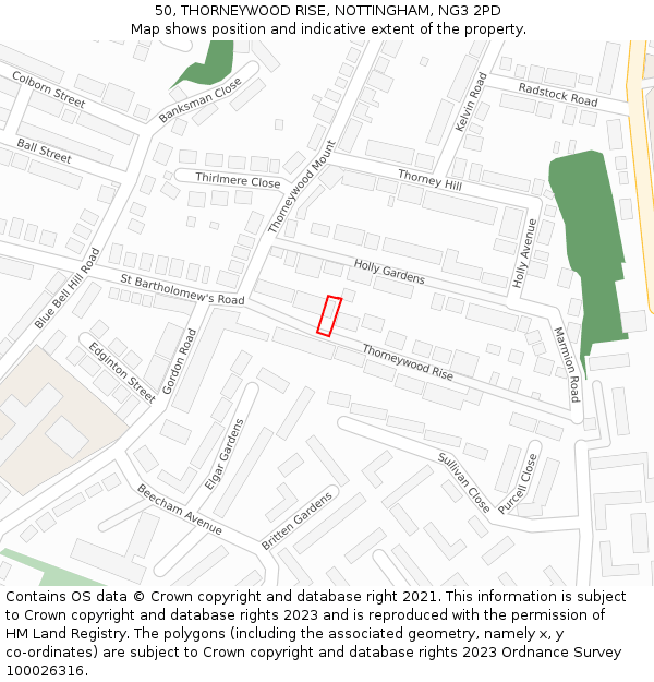 50, THORNEYWOOD RISE, NOTTINGHAM, NG3 2PD: Location map and indicative extent of plot