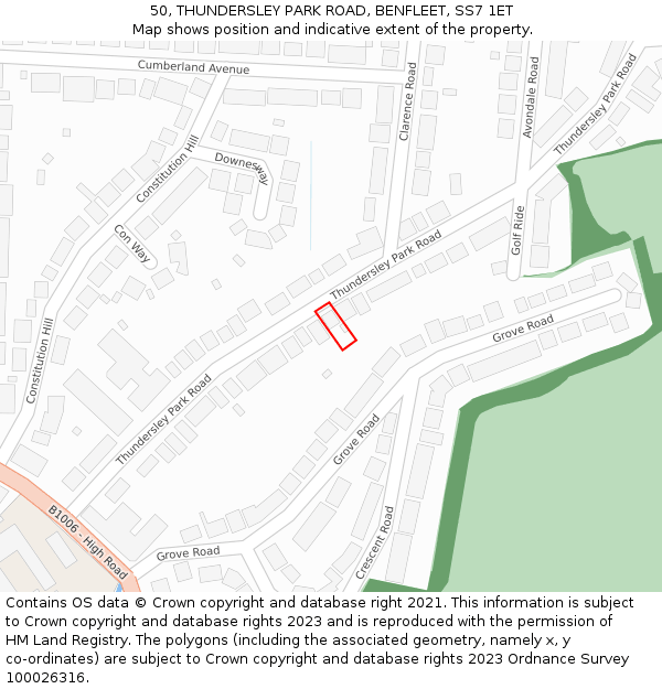 50, THUNDERSLEY PARK ROAD, BENFLEET, SS7 1ET: Location map and indicative extent of plot